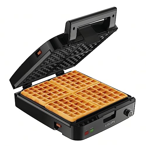 KRUPS 4-Slice Belgian Waffle Maker: Stainless Steel, 5 Browning Levels, Audible Ready Beep, Removable Plates, 1200W, Silver/Black, Large Waffle Maker Family Size, Great for Family Breakfasts - My Kitchen Products