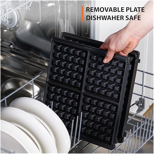 KRUPS 4-Slice Belgian Waffle Maker: Stainless Steel, 5 Browning Levels, Audible Ready Beep, Removable Plates, 1200W, Silver/Black, Large Waffle Maker Family Size, Great for Family Breakfasts - My Kitchen Products