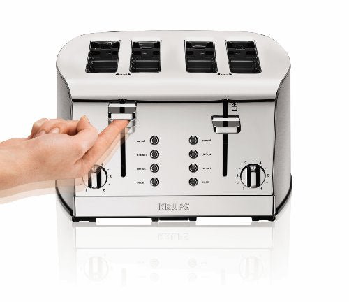 KRUPS: Breakfast Set Stainless Steel Toaster 4 Slice 1500 Watts 6 Brown Settings, Defrost, Reheat, High Lift Lever Silver, Matte and Chrome - My Kitchen Products