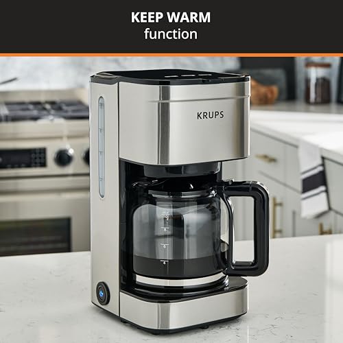 KRUPS Coffee Maker 10 Cups Simply Brew Stainless Steel Drip Coffee Maker, 900 Watts Coffee Filter, Drip Free, Dishwasher Safe Pot , Black & Silver - My Kitchen Products