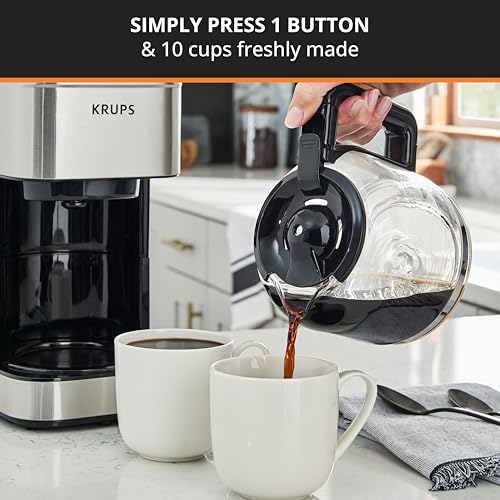 KRUPS Coffee Maker 10 Cups Simply Brew Stainless Steel Drip Coffee Maker, 900 Watts Coffee Filter, Drip Free, Dishwasher Safe Pot , Black & Silver - My Kitchen Products
