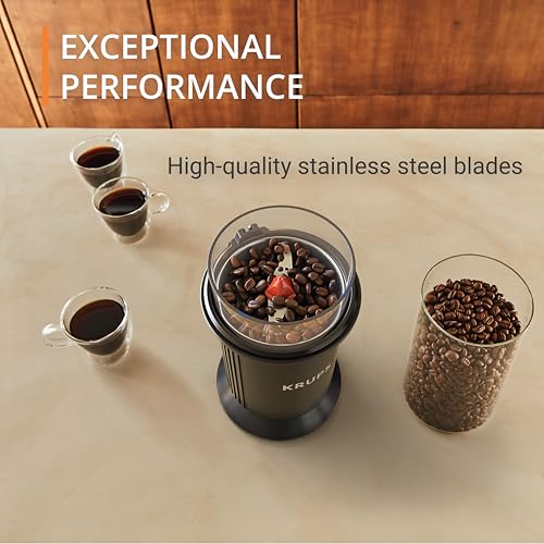 KRUPS Electric Blade Coffee Grinder 1.6 Oz, Adjustable Coarse to Fine for the Perfect Espresso, Grind Coffee Beans, Spices & Herbs, Removable Dishwasher Safe Bowl, Black - My Kitchen Products