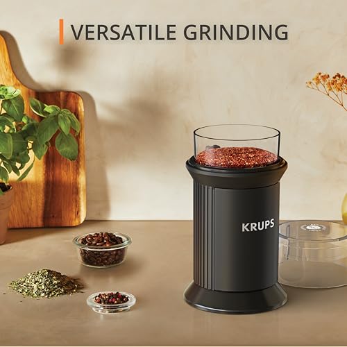 KRUPS Electric Blade Coffee Grinder 1.6 Oz, Adjustable Coarse to Fine for the Perfect Espresso, Grind Coffee Beans, Spices & Herbs, Removable Dishwasher Safe Bowl, Black - My Kitchen Products