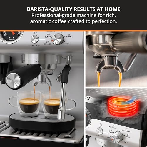 KRUPS Precision Espresso Coffee Machine with Grinder, Latte & Cappuccino Maker, Pump Pressure + Milk Frother Steam Wand, Adjustable Grind Settings for Barista-Quality Results, Stainless Steel & Black - My Kitchen Products