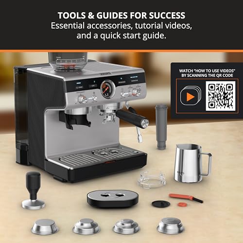 KRUPS Precision Espresso Coffee Machine with Grinder, Latte & Cappuccino Maker, Pump Pressure + Milk Frother Steam Wand, Adjustable Grind Settings for Barista-Quality Results, Stainless Steel & Black - My Kitchen Products