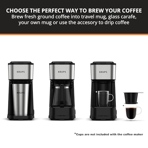 KRUPS Simply Brew Coffee Maker - Multi-Serve 4-in-1 with Stainless Steel Travel Tumbler, Black, 14oz - My Kitchen Products