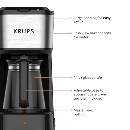 KRUPS Simply Brew Coffee Maker - Multi-Serve 4-in-1 with Stainless Steel Travel Tumbler, Black, 14oz - My Kitchen Products