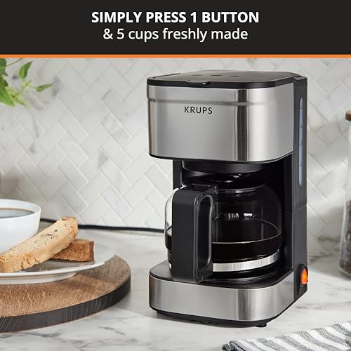 KRUPS Simply Brew Compact 5 Cup Coffee Maker: Stainless Steel Design, Pause & Brew, Keep Warm, Reusable Filter, Drip-Free Carafe - My Kitchen Products