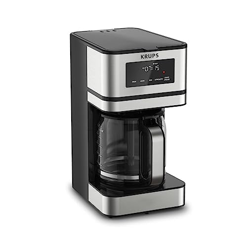 KRUPS Simply Brew: Stainless Steel and Glass Carafe 12 Cup Drip Coffee Maker, Programmable with Digital Display, Dishwasher Safe, Drip Free Coffee Machine, Black and Silver - My Kitchen Products