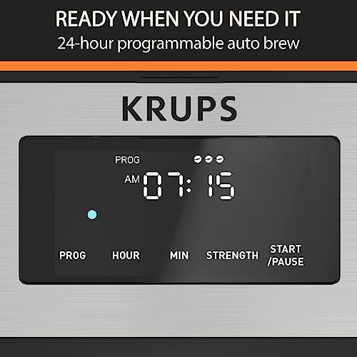 KRUPS Simply Brew: Stainless Steel and Glass Carafe 12 Cup Drip Coffee Maker, Programmable with Digital Display, Dishwasher Safe, Drip Free Coffee Machine, Black and Silver - My Kitchen Products