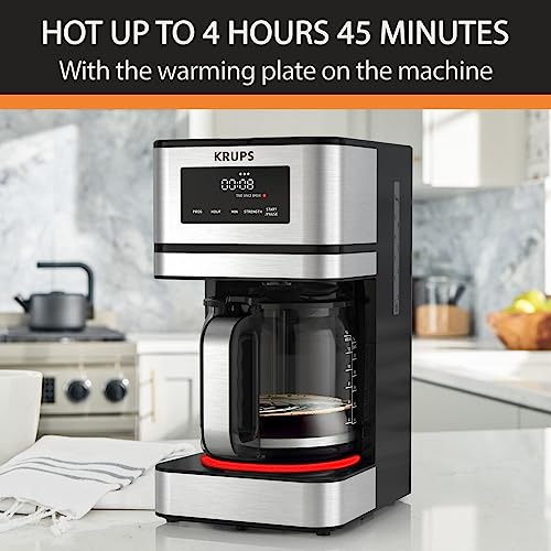 KRUPS Simply Brew: Stainless Steel and Glass Carafe 12 Cup Drip Coffee Maker, Programmable with Digital Display, Dishwasher Safe, Drip Free Coffee Machine, Black and Silver - My Kitchen Products