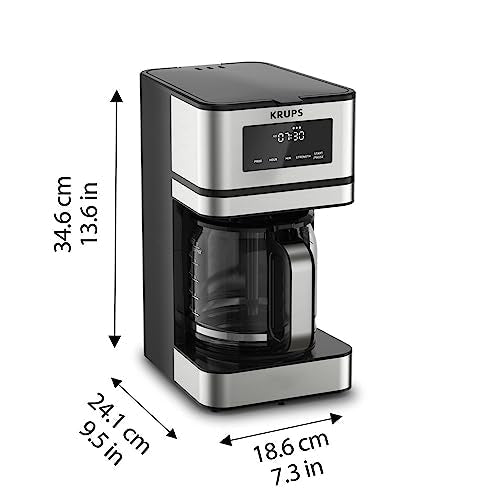 KRUPS Simply Brew: Stainless Steel and Glass Carafe 12 Cup Drip Coffee Maker, Programmable with Digital Display, Dishwasher Safe, Drip Free Coffee Machine, Black and Silver - My Kitchen Products