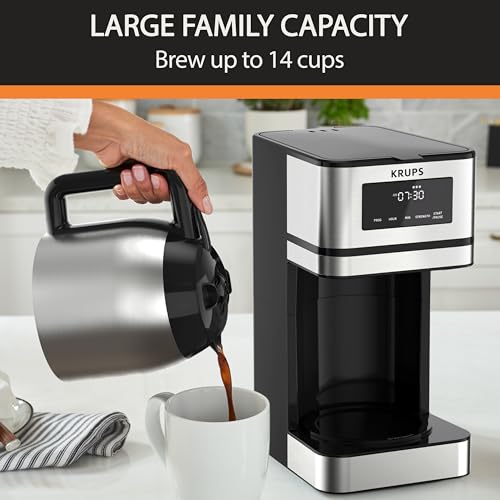 Krups Simply Brew Stainless Steel and Thermal Carafe Drip Coffee Maker 12 Cup Programmable, Customizable, Digital Display, Insulated Coffee Filter, Dishwasher Safe, Drip Free Silver and Black - My Kitchen Products