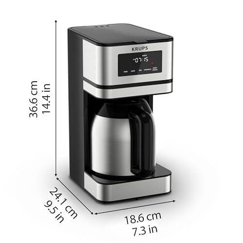 Krups Simply Brew Stainless Steel and Thermal Carafe Drip Coffee Maker 12 Cup Programmable, Customizable, Digital Display, Insulated Coffee Filter, Dishwasher Safe, Drip Free Silver and Black - My Kitchen Products