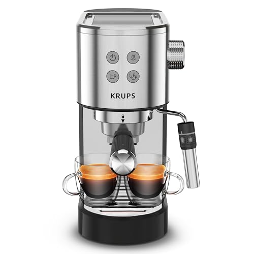 KRUPS Stainless Steel Espresso Machine: 15-Bar Pump Pressure, Milk Frother for Cappuccino and Latte, Fast Pre-Heat, 2-Cup Capacity, Cup Warmer, Easy Cleaning, 1350W, Silver - My Kitchen Products