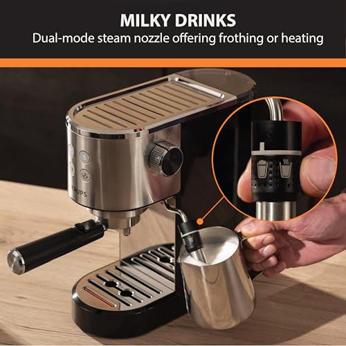 KRUPS Stainless Steel Espresso Machine: 15-Bar Pump Pressure, Milk Frother for Cappuccino and Latte, Fast Pre-Heat, 2-Cup Capacity, Cup Warmer, Easy Cleaning, 1350W, Silver - My Kitchen Products