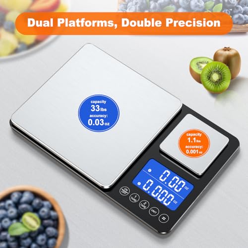 KUAIVO 0.001oz/33lbs Dual Platform Food Kitchen Scales Digital Weight Grams and Ounces, Two Precisions Kitchen Scale for Sourdough Bread, Baking and Cooking with 7 Units Tare, Accumulation Functions - My Kitchen Products