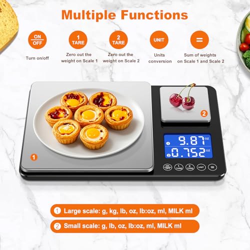 KUAIVO 0.001oz/33lbs Dual Platform Food Kitchen Scales Digital Weight Grams and Ounces, Two Precisions Kitchen Scale for Sourdough Bread, Baking and Cooking with 7 Units Tare, Accumulation Functions - My Kitchen Products