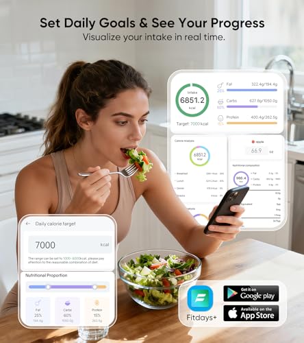 KUAIVO Smart Nutrition Food Scale with LED Display, Tracks Calories, Fat, Carbs & Protein via App, 1g Precision Digital Kitchen Scale for Healthy Eating & Meal Prep - My Kitchen Products