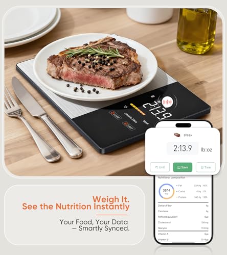 KUAIVO Smart Nutrition Food Scale with LED Display, Tracks Calories, Fat, Carbs & Protein via App, 1g Precision Digital Kitchen Scale for Healthy Eating & Meal Prep - My Kitchen Products