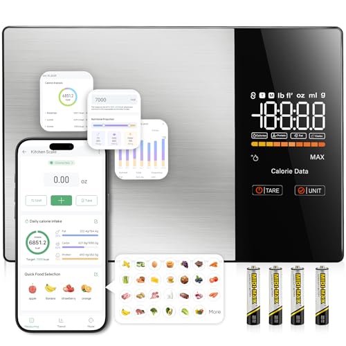 KUAIVO Smart Nutrition Food Scale with LED Display, Tracks Calories, Fat, Carbs & Protein via App, 1g Precision Digital Kitchen Scale for Healthy Eating & Meal Prep - My Kitchen Products