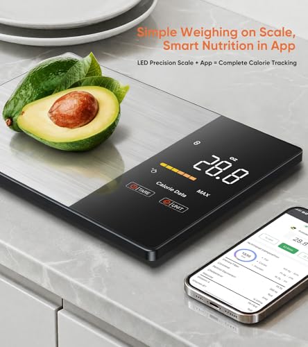 KUAIVO Smart Nutrition Food Scale with LED Display, Tracks Calories, Fat, Carbs & Protein via App, 1g Precision Digital Kitchen Scale for Healthy Eating & Meal Prep - My Kitchen Products
