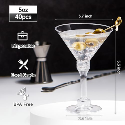 Kucoele 40 Pack Mini Plastic Martini Glasses, 5oz Disposable Cocktail Glasses Tall Party Cups for Wine, Champagne, Margarita - My Kitchen Products