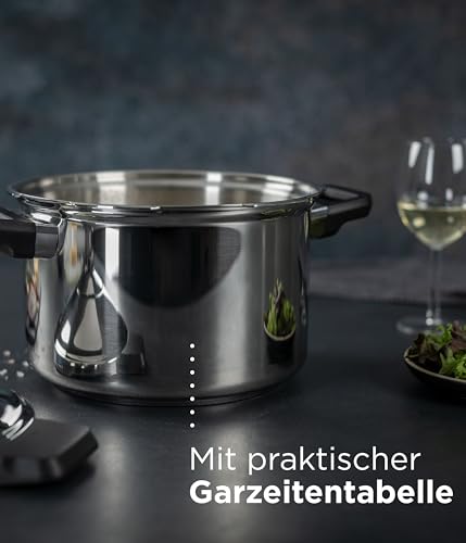 Kuhn Rikon DUROMATIC® 5.0L Stovetop Pressure Cooker – 22cm, Swiss Made – 18/10 Stainless Steel, Energy Efficient, Safe Locking Lid, Works on Induction & All Stovetops, Includes Trivet & Cookbook - My Kitchen Products