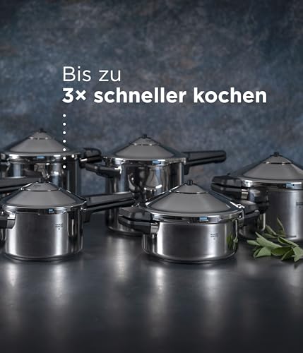 Kuhn Rikon DUROMATIC® Pressure Cooker 11” 8.45 qt family of 6 wide base for better braising, Stainless - My Kitchen Products