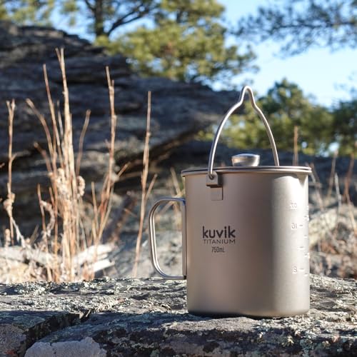 Kuvik Titanium French Press 750ml (25.4 oz) - Ultralight and Compact French Press for Backpacking and Camping - My Kitchen Products