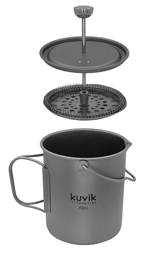 Kuvik Titanium French Press 750ml (25.4 oz) - Ultralight and Compact French Press for Backpacking and Camping - My Kitchen Products