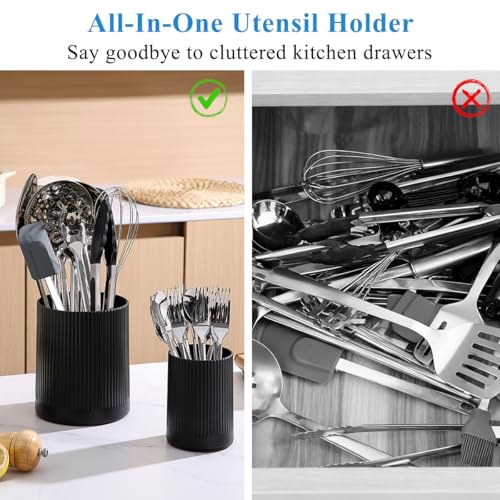 Kyraton Cooking Utensils Holder 2pcs, 360° Rotating Heavy Duty Plastic Kitchen Utensil Holder for Countertop, The Small Utensil Crock for Cutlery Silverware, Tooth Brush, Desk Pencil Pen - My Kitchen Products