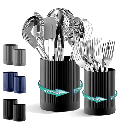 Kyraton Cooking Utensils Holder 2pcs, 360° Rotating Heavy Duty Plastic Kitchen Utensil Holder for Countertop, The Small