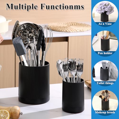 Kyraton Cooking Utensils Holder 2pcs, 360° Rotating Heavy Duty Plastic Kitchen Utensil Holder for Countertop, The Small Utensil Crock for Cutlery Silverware, Tooth Brush, Desk Pencil Pen - My Kitchen Products