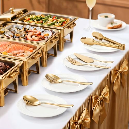 Kzovone 11PCS Stainless Steel Gold Serving Utensils, 8.7''Serving Spoons,8.7''Slotted Spoons, Serving Fork, 9'' Serving Tongs,Cake Server,Hostess Serving Set for Chafing Dish Buffet Catering Parties - My Kitchen Products