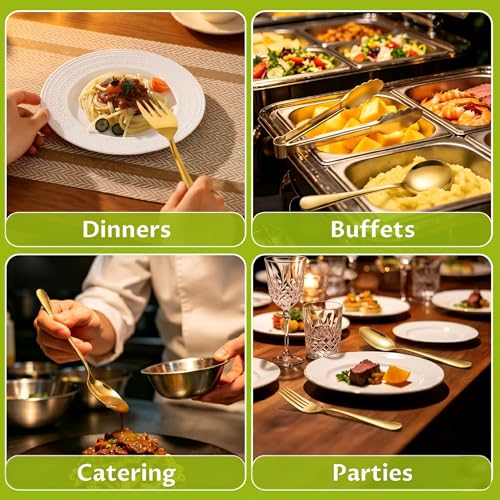 Kzovone 11PCS Stainless Steel Gold Serving Utensils, 8.7''Serving Spoons,8.7''Slotted Spoons, Serving Fork, 9'' Serving Tongs,Cake Server,Hostess Serving Set for Chafing Dish Buffet Catering Parties - My Kitchen Products