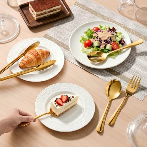 Kzovone 11PCS Stainless Steel Gold Serving Utensils, 8.7''Serving Spoons,8.7''Slotted Spoons, Serving Fork, 9'' Serving Tongs,Cake Server,Hostess Serving Set for Chafing Dish Buffet Catering Parties - My Kitchen Products
