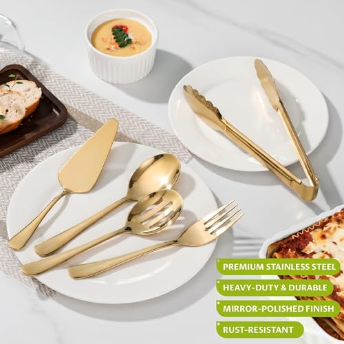 Kzovone 11PCS Stainless Steel Gold Serving Utensils, 8.7''Serving Spoons,8.7''Slotted Spoons, Serving Fork, 9'' Serving Tongs,Cake Server,Hostess Serving Set for Chafing Dish Buffet Catering Parties - My Kitchen Products
