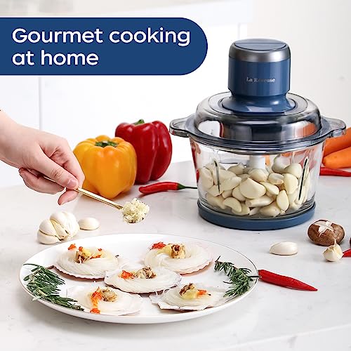 La Reveuse Food Processor,Electric Food Chopper with 7-Cup (1.7L) Glass Bowl, 4 Bi-Level Blades for Chopping,Grinding,Mincing,Whisking,Meal Prep,300W,Blue - My Kitchen Products