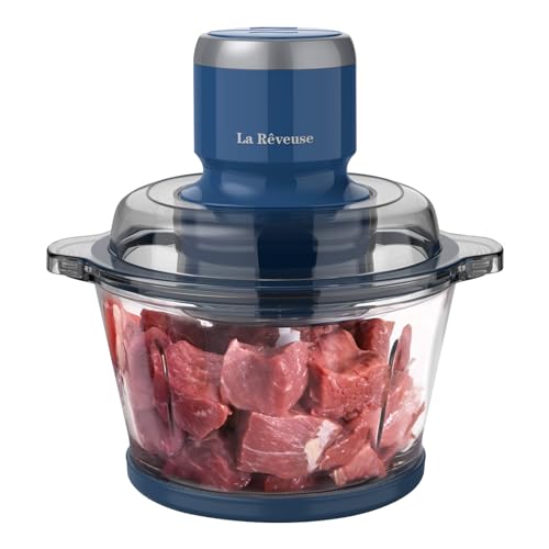 La Reveuse Food Processor,Electric Food Chopper with 7-Cup (1.7L) Glass Bowl, 4 Bi-Level Blades for Chopping,Grinding,Mincing,Whisking,Meal Prep,300W,Blue - My Kitchen Products