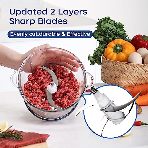 La Reveuse Food Processor,Electric Food Chopper with 7-Cup (1.7L) Glass Bowl, 4 Bi-Level Blades for Chopping,Grinding,Mincing,Whisking,Meal Prep,300W,Blue - My Kitchen Products