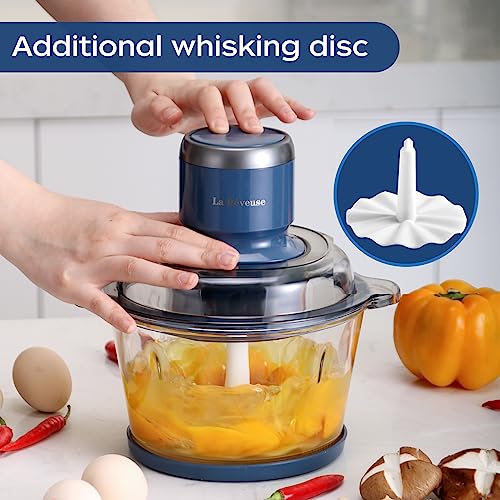 La Reveuse Food Processor,Electric Food Chopper with 7-Cup (1.7L) Glass Bowl, 4 Bi-Level Blades for Chopping,Grinding,Mincing,Whisking,Meal Prep,300W,Blue - My Kitchen Products