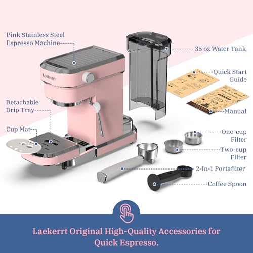 Laekerrt Professional Espresso Machine 20 Bar, Espresso Maker with Milk Frother Steam Wand, Stainless Steel Home Coffee Machines for Cappuccino and Latte, Gift for Women Wife Daughter or Mom, Pink - My Kitchen Products