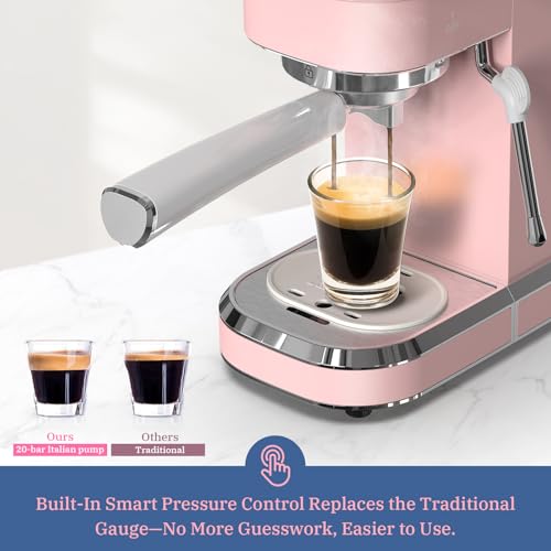 Laekerrt Professional Espresso Machine 20 Bar, Espresso Maker with Milk Frother Steam Wand, Stainless Steel Home Coffee Machines for Cappuccino and Latte, Gift for Women Wife Daughter or Mom, Pink - My Kitchen Products