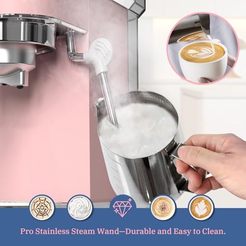 Laekerrt Professional Espresso Machine 20 Bar, Espresso Maker with Milk Frother Steam Wand, Stainless Steel Home Coffee Machines for Cappuccino and Latte, Gift for Women Wife Daughter or Mom, Pink - My Kitchen Products