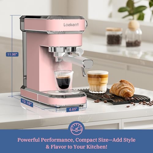 Laekerrt Professional Espresso Machine 20 Bar, Espresso Maker with Milk Frother Steam Wand, Stainless Steel Home Coffee Machines for Cappuccino and Latte, Gift for Women Wife Daughter or Mom, Pink - My Kitchen Products