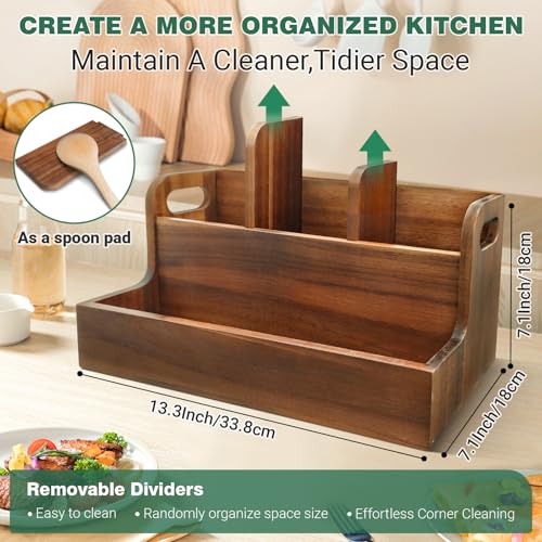 LAGOUPICK Kitchen Utensil Holder for Countertop with 4 Compartments Acacia Large Utensil Holder Wooden Storage for Cooking,Baking,Flatware Tool Kitchen Utensil Organizer - My Kitchen Products