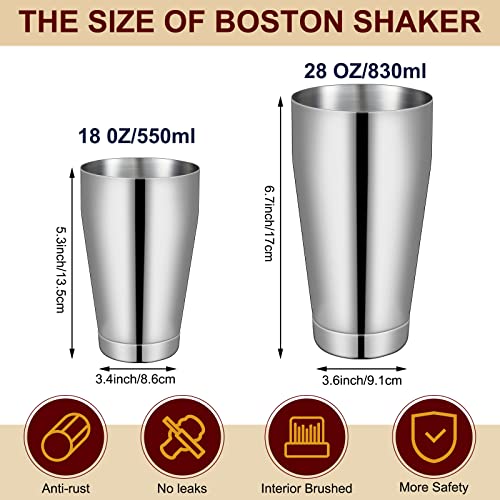 Lallisa 10 Pieces Cocktail Shakers Professional Bar Boston Shaker Set Stainless Steel Martini Shaker Drink Mixer Basic Tools Weighted Shake Metal Can for Bartenders, 18 Oz, 28 oz(Silver) - My Kitchen Products