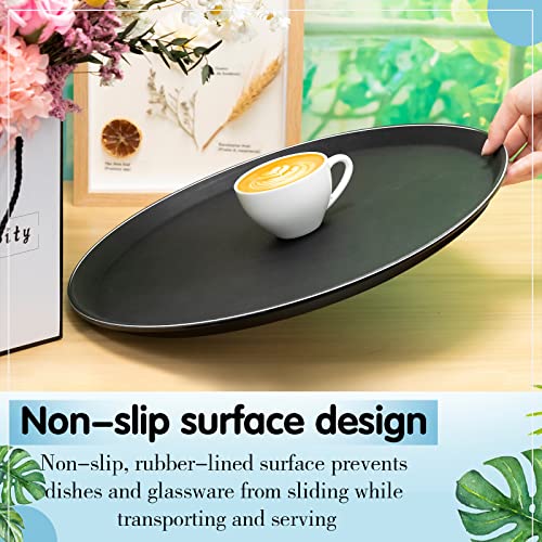 Lallisa 8 Pcs 16'' Large Restaurant Serving Trays with Rubber Lined Plastic Non Slip Tray Non Skid Round Serving Platter Server Tray for Bar Drink, Cafeteria Food, Coffee, Table, Hotel, Party, Black - My Kitchen Products