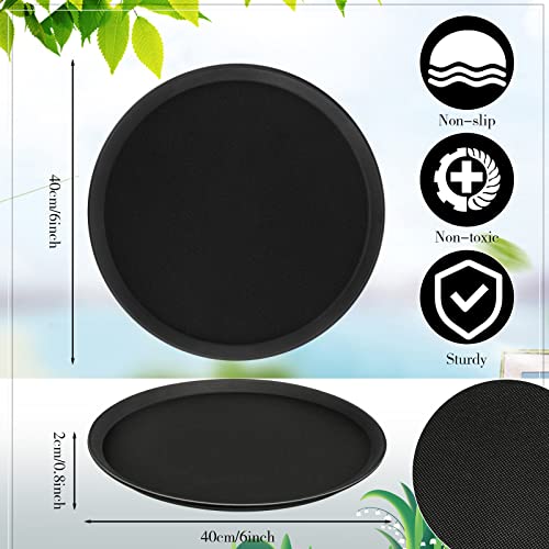 Lallisa 8 Pcs 16'' Large Restaurant Serving Trays with Rubber Lined Plastic Non Slip Tray Non Skid Round Serving Platter Server Tray for Bar Drink, Cafeteria Food, Coffee, Table, Hotel, Party, Black - My Kitchen Products